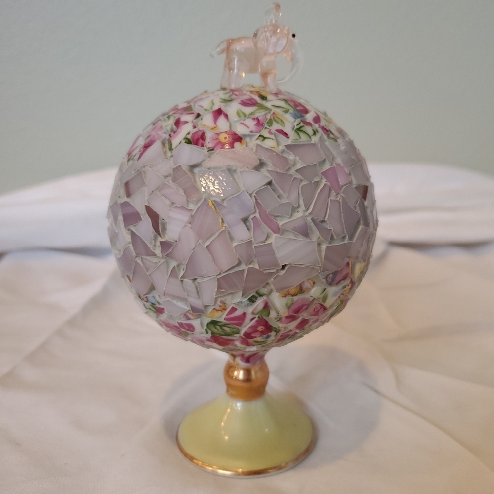 Mosaic Tile, Glass And Bead Decorative Ball With Built-in Stand